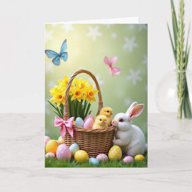 Spring Basket And Birds Card (Front)