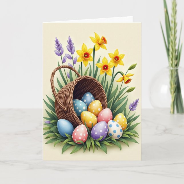 Spring Basket Eggs Floral Art Card (Front)