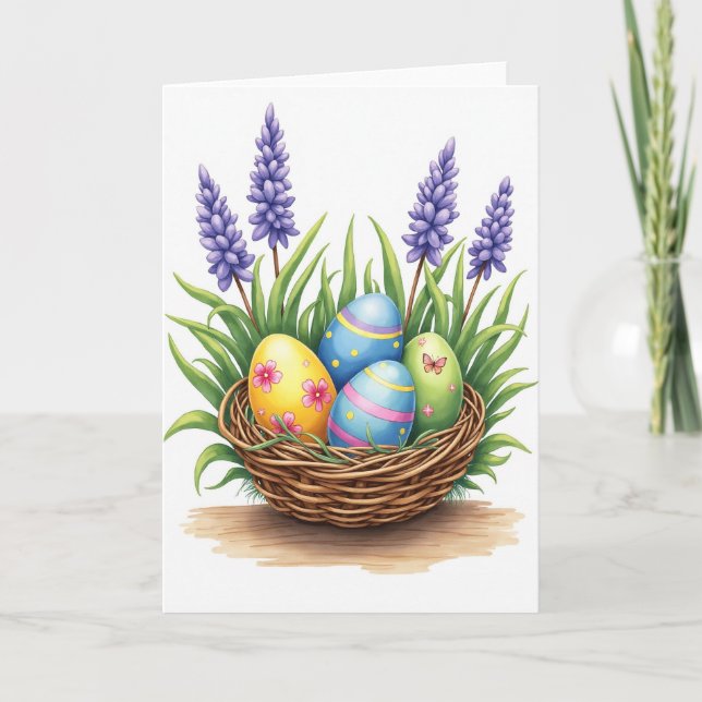 Spring Basket Eggs Greeting Card (Front)