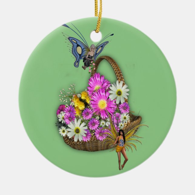 Spring basket gatherers ceramic ornament (Front)
