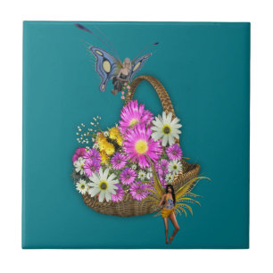 Spring basket gatherers ceramic tile