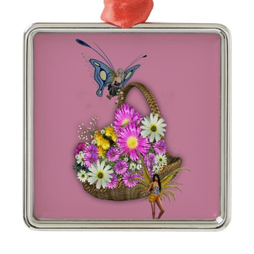 Spring basket gatherers metal ornament