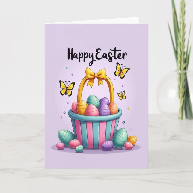 Spring Basket Ovoids Happy Easter Card (Front)