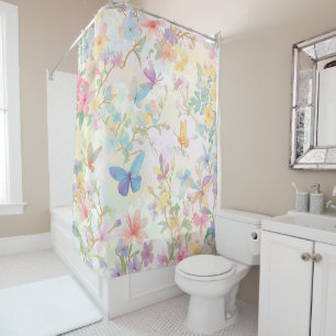Spring Bathroom Decor, Wildflowers and Butterflies Shower Curtain