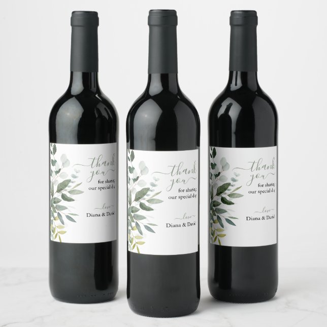 SPRING BEAUTY BOTANICAL GREENERY Elegant Wedding  Wine Label (Bottles)