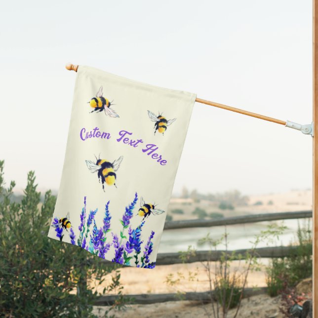 Spring Bee House Flag with Custom Text (Insitu (Back))