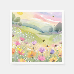 Spring Bees Flower Fields   Floral Colorful Nature Napkins