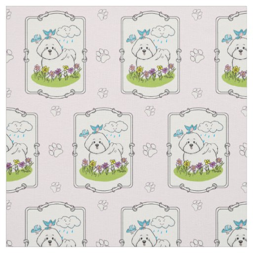 Spring Bichon Frise Dog with Flowers - Cute Fabric