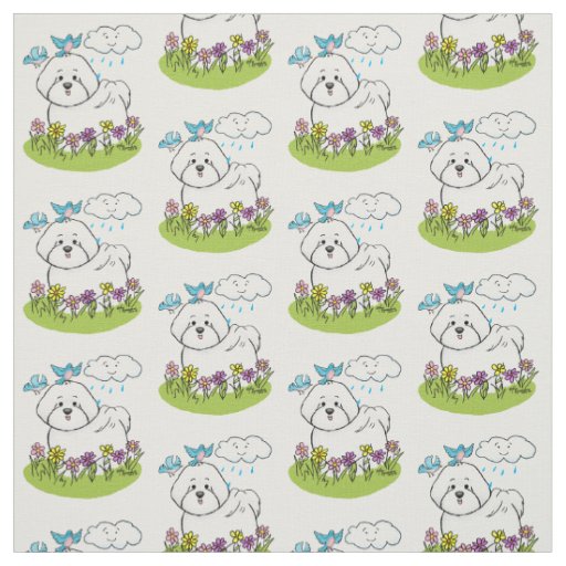 Spring Bichon Frise Dog with Flowers - Cute Fabric