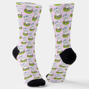 Spring Bichon Frise Dog with Flowers - Cute Socks