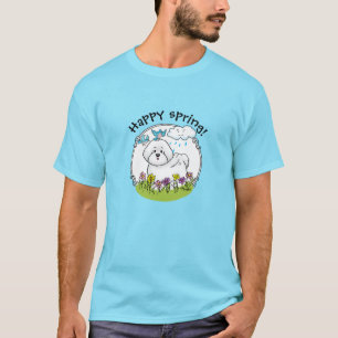 Spring Bichon Frise Dog with Flowers - Fun T-Shirt