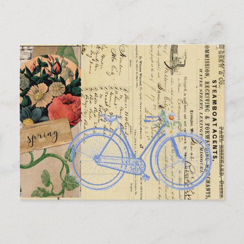 Spring Bicycle Collage Postcard