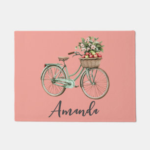Spring Bicycle Green Apples Pink Doormat