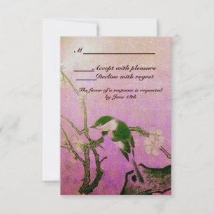 SPRING BIR, FLOWER TREE MONOGRAM SILVER PINK RSVP CARD