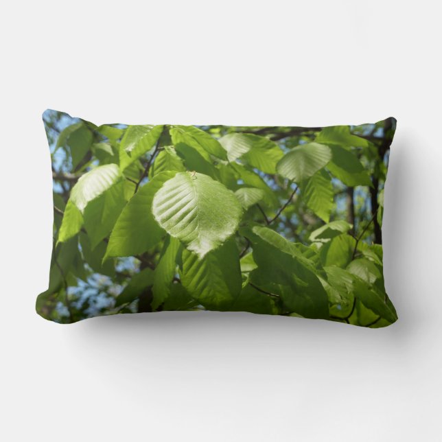Spring Birch Leaves Green Tree Lumbar Pillow (Front)