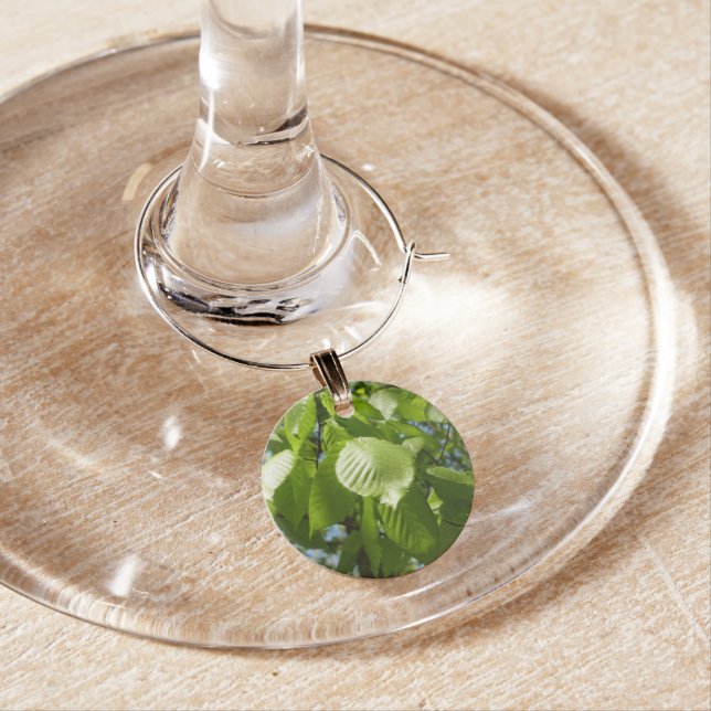 Spring Birch Leaves Green Tree Wine Glass Charm (In Situ)