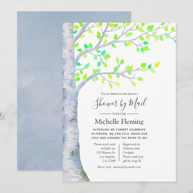 Spring Birch Tree Baby or Bridal Shower by Mail Invitation (Front/Back)