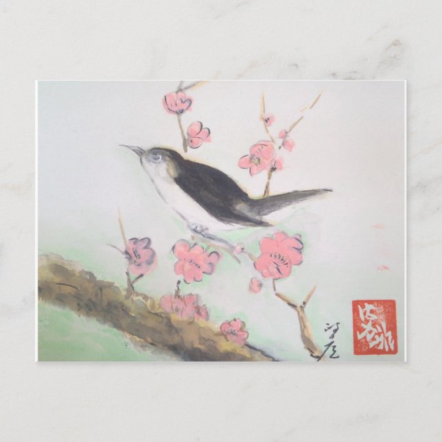 Spring bird and Cherry bloosom Postcard (Front)