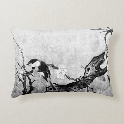 SPRING BIRD AND FLOWER TREE Black White Grey Accent Pillow