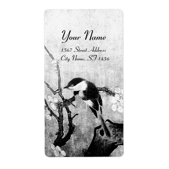 SPRING BIRD AND FLOWER TREE Black White Grey Label (Front)