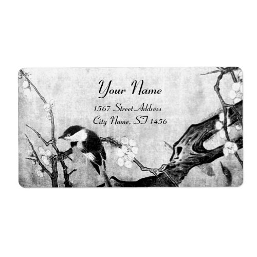 SPRING BIRD AND FLOWER TREE Black White Grey Label