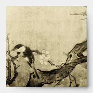SPRING BIRD AND FLOWER TREE, brown sepia Envelope