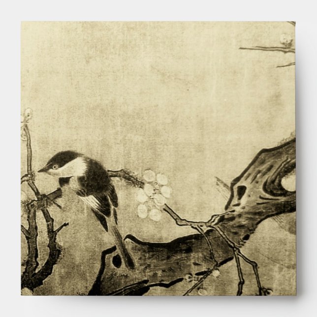 SPRING BIRD AND FLOWER TREE, brown sepia Envelope (Front)