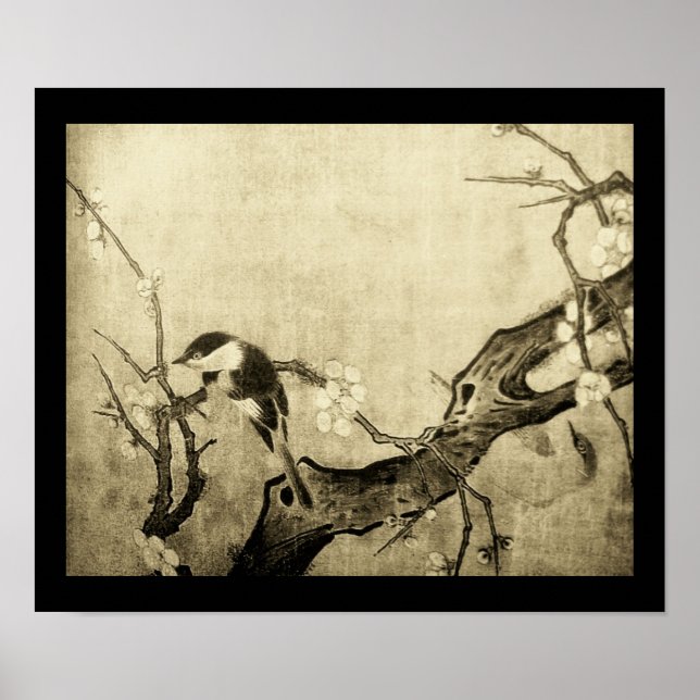 SPRING BIRD AND FLOWER TREE Brown Sepia Poster (Front)