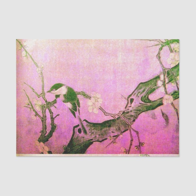 SPRING BIRD AND FLOWER TREE Pink Brown Tissue Paper (Front)