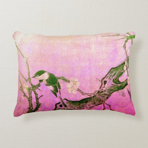 SPRING BIRD AND FLOWER TREE Pink Fuchsia  Accent Pillow