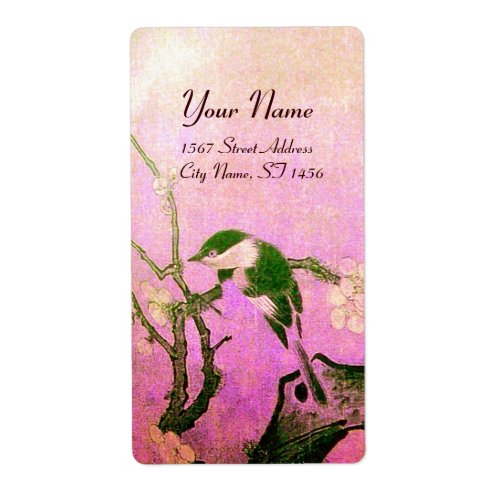 SPRING BIRD AND FLOWER TREE Pink Fuchsia Label