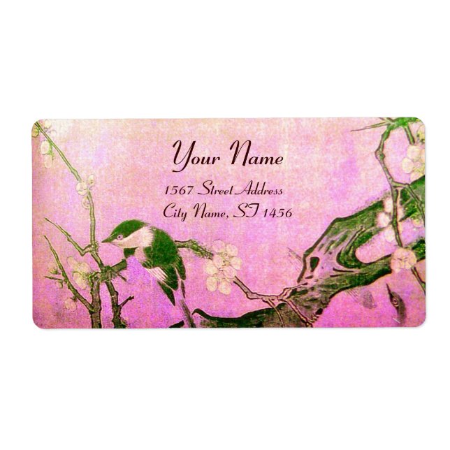 SPRING BIRD AND FLOWER TREE Pink Fuchsia Label (Front)