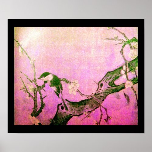 SPRING BIRD AND FLOWER TREE Pink Fuchsia Poster