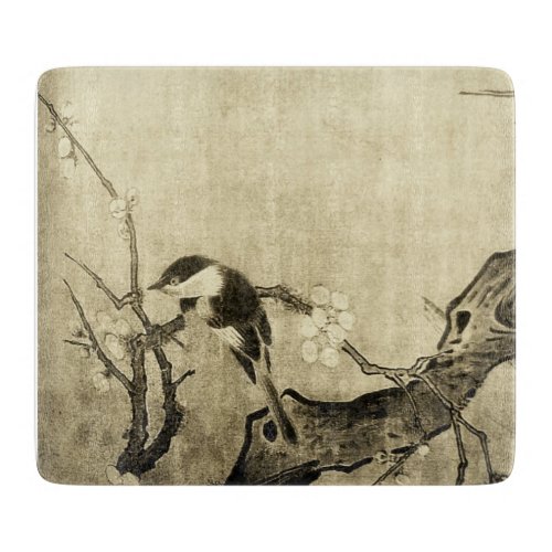SPRING BIRD AND FLOWER TREE Sepia Brown Floral Cutting Board