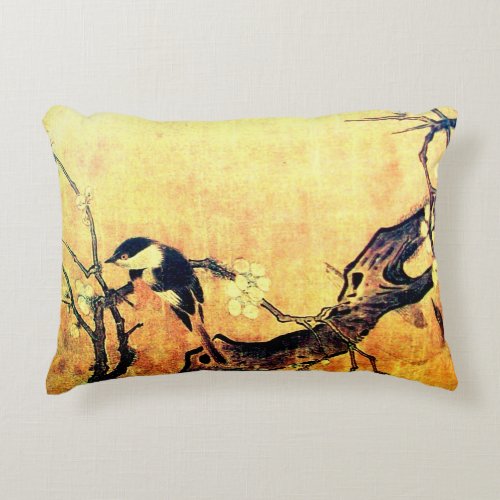 SPRING BIRD AND FLOWER TREE Yellow Brown Accent Pillow