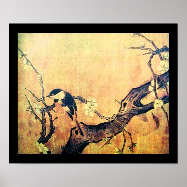 SPRING BIRD AND FLOWER TREE Yellow Brown Black Poster (Front)