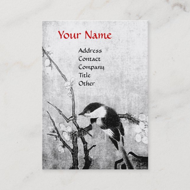SPRING BIRD, black and white red Business Card (Front)