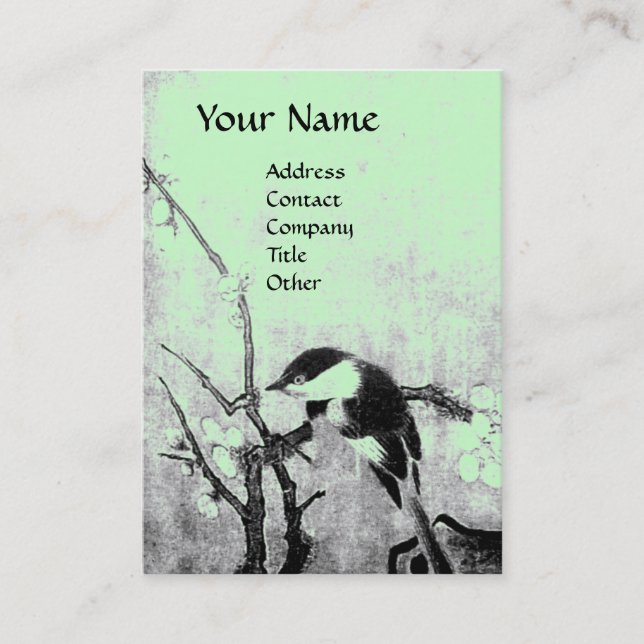 SPRING BIRD ,black, grey, green Business Card (Front)