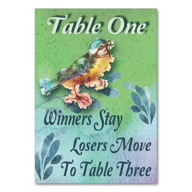Spring Bird Bunco Table One Watercolor Table Number (Front)