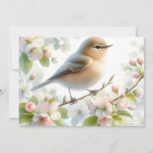 Spring Bird Cherry Blossom Floral Watercolor Holiday Card