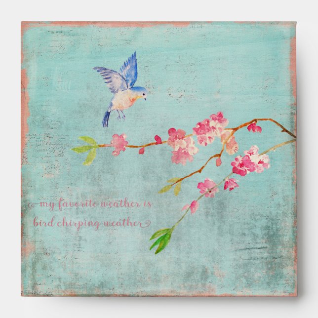 Spring Bird Floral Cherryblossom Weather Blue Envelope (Front)