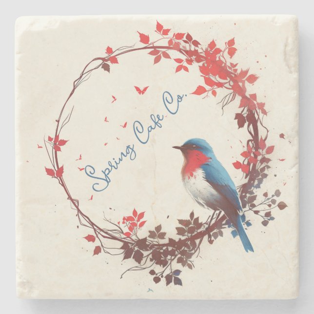 Spring Bird Floral Stone Coaster (Front)