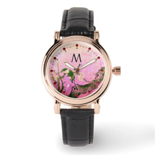 SPRING BIRD,FLOWER TREE Black Pink Monogram Watch