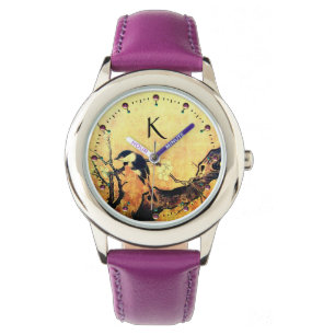 SPRING BIRD,FLOWER TREE Gold Yellow Brown Monogram Watch
