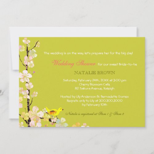 Spring Bird Green Wedding Bridal Shower Invitation