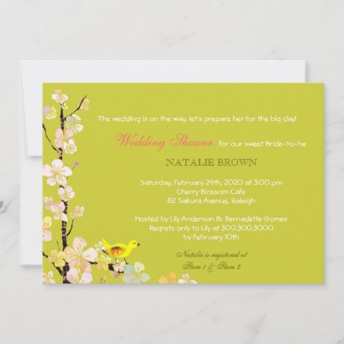 Spring Bird Green Wedding Bridal Shower Invitation