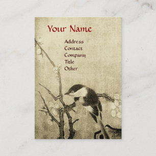 SPRING BIRD MONOGRAM brown white red Business Card