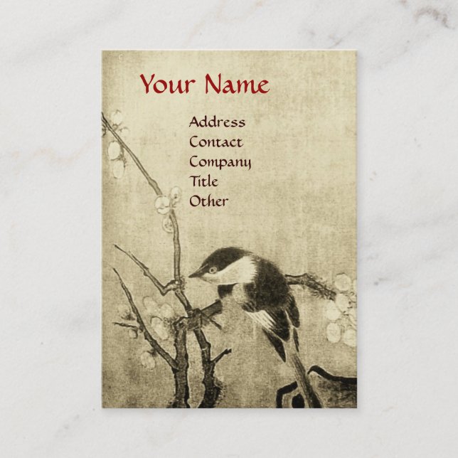SPRING BIRD MONOGRAM brown white red Business Card (Front)