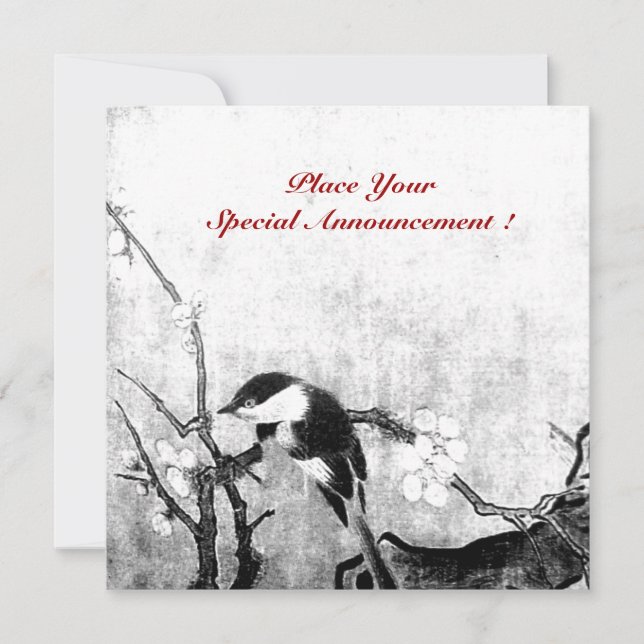 SPRING BIRD MONOGRAM ,Champagne metallic paper Announcement (Front)