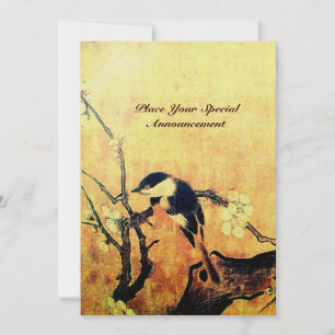 SPRING BIRD MONOGRAM ,Gold Yellow Brown Invitation